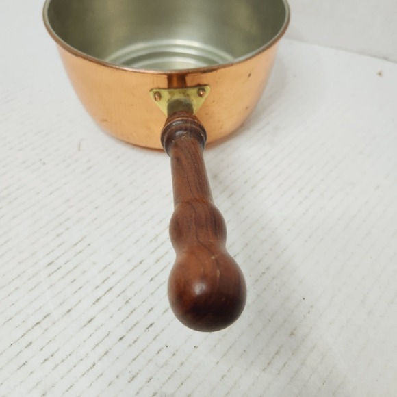 BONGUSTO Copper Sauce Pan/Pot Lid ITALY 7" Dia Covered Cooking TinLined VTG Wood - Picture 13 of 16